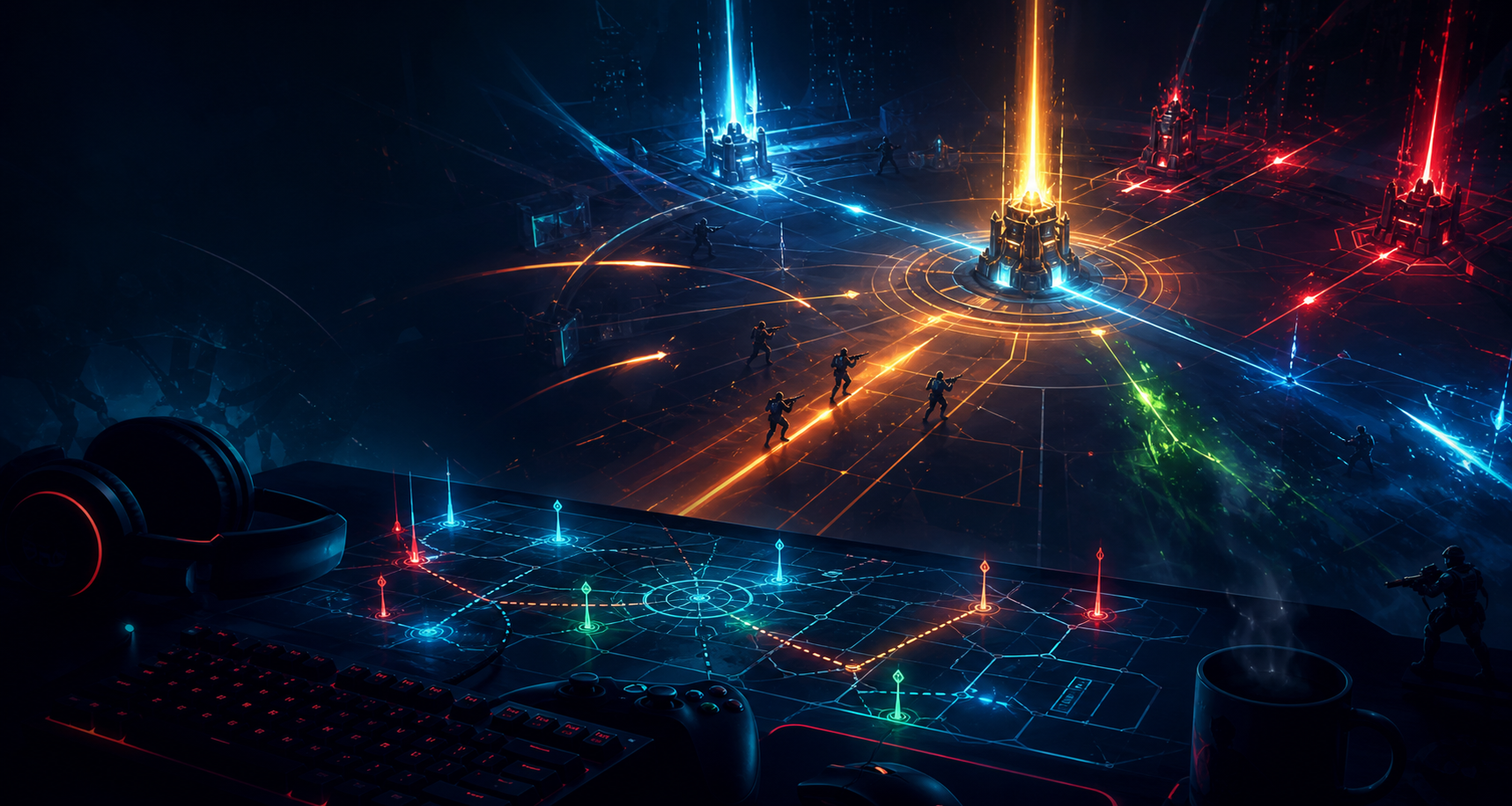 Abstract neon esports scene with tactical grid lines and gaming energy